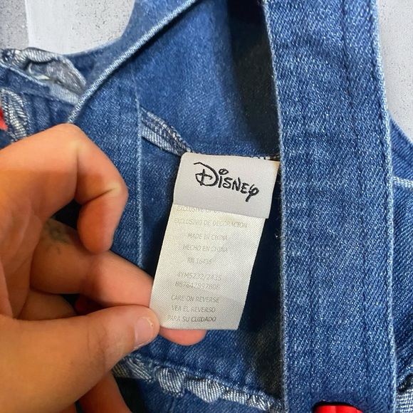 y2k Disney Minnie Mouse Denim Ruffled Belted Short Overalls Size 3T - Picture 3 of 6